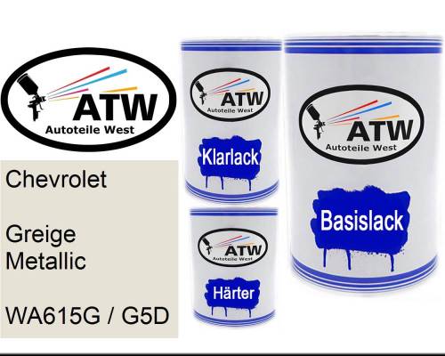 Chevrolet, Greige Metallic, WA615G / G5D: 500ml Lackdose + 500ml Klarlack + 250ml Härter - Set, von ATW Autoteile West.